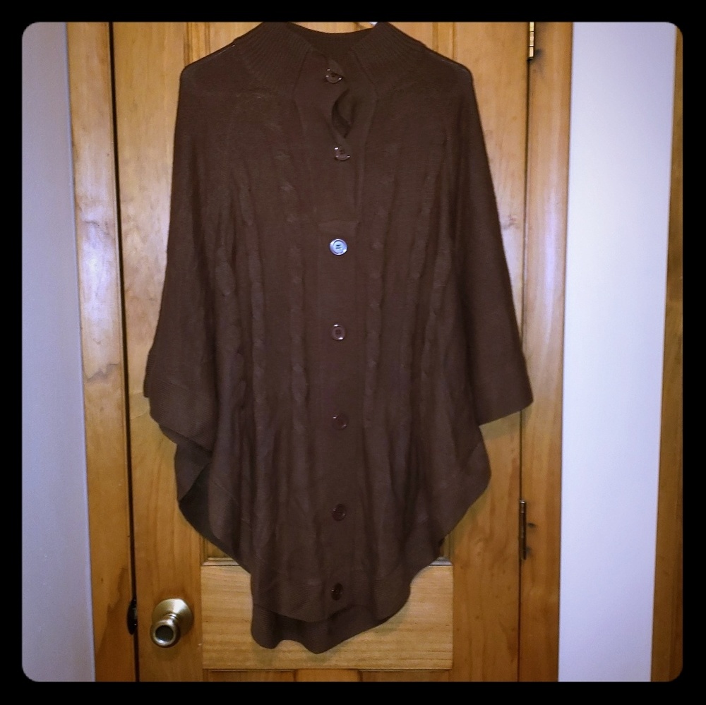 Brown button up poncho
